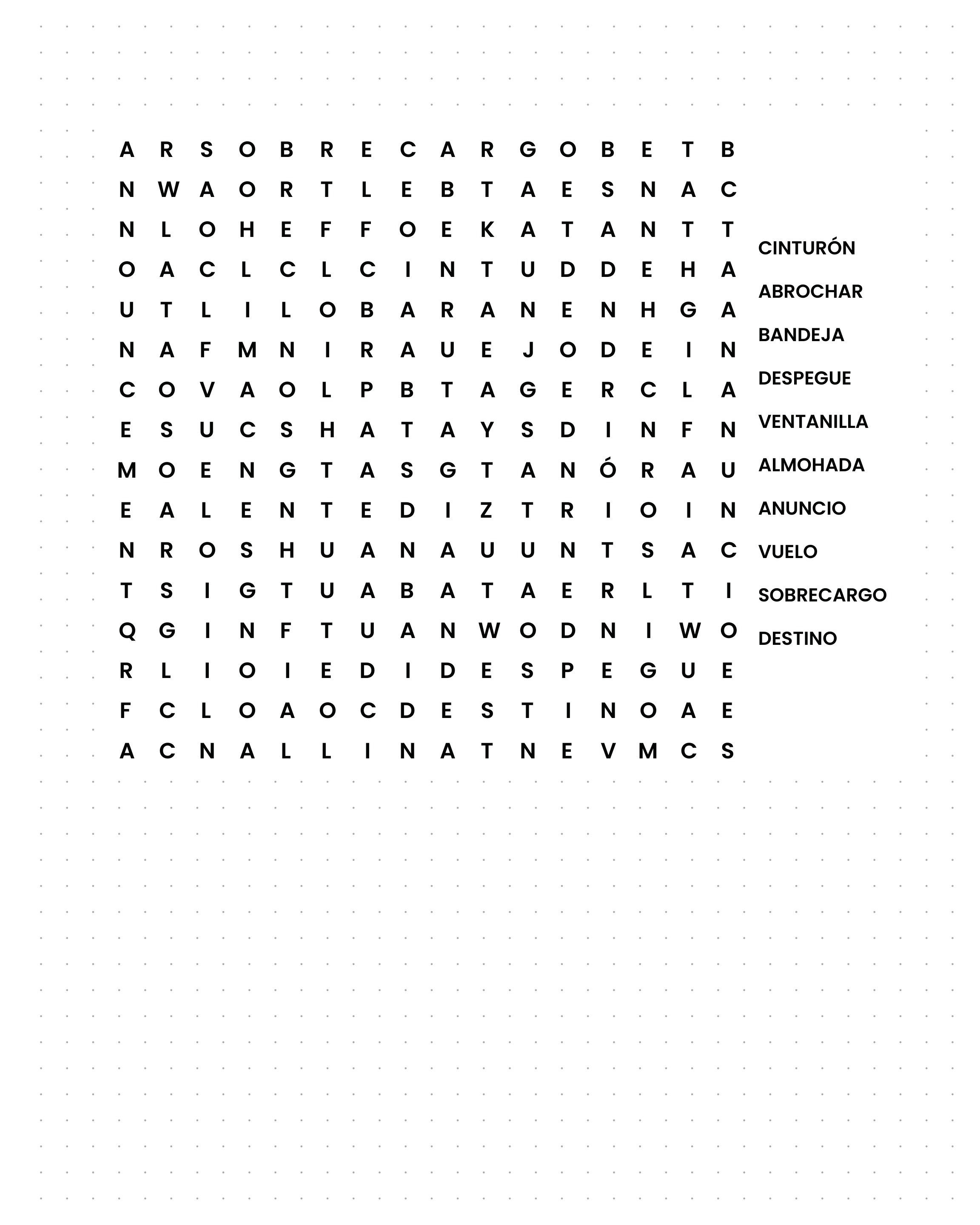 Right page: the Español Viajar word search puzzle grid.