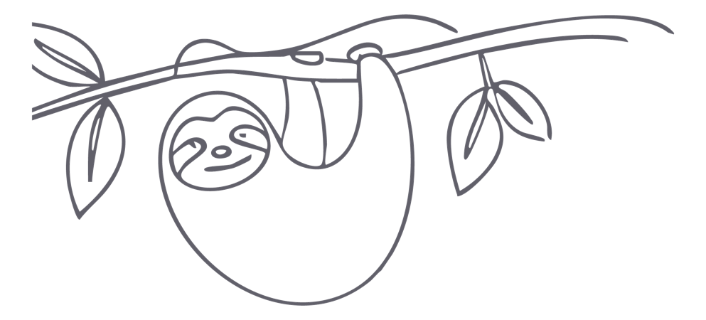 Line drawing of a sloth resting on a branch