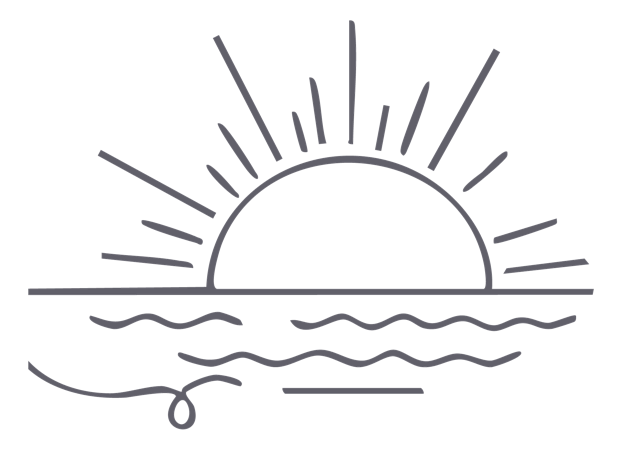 Line drawing of a sunrise over the ocean
